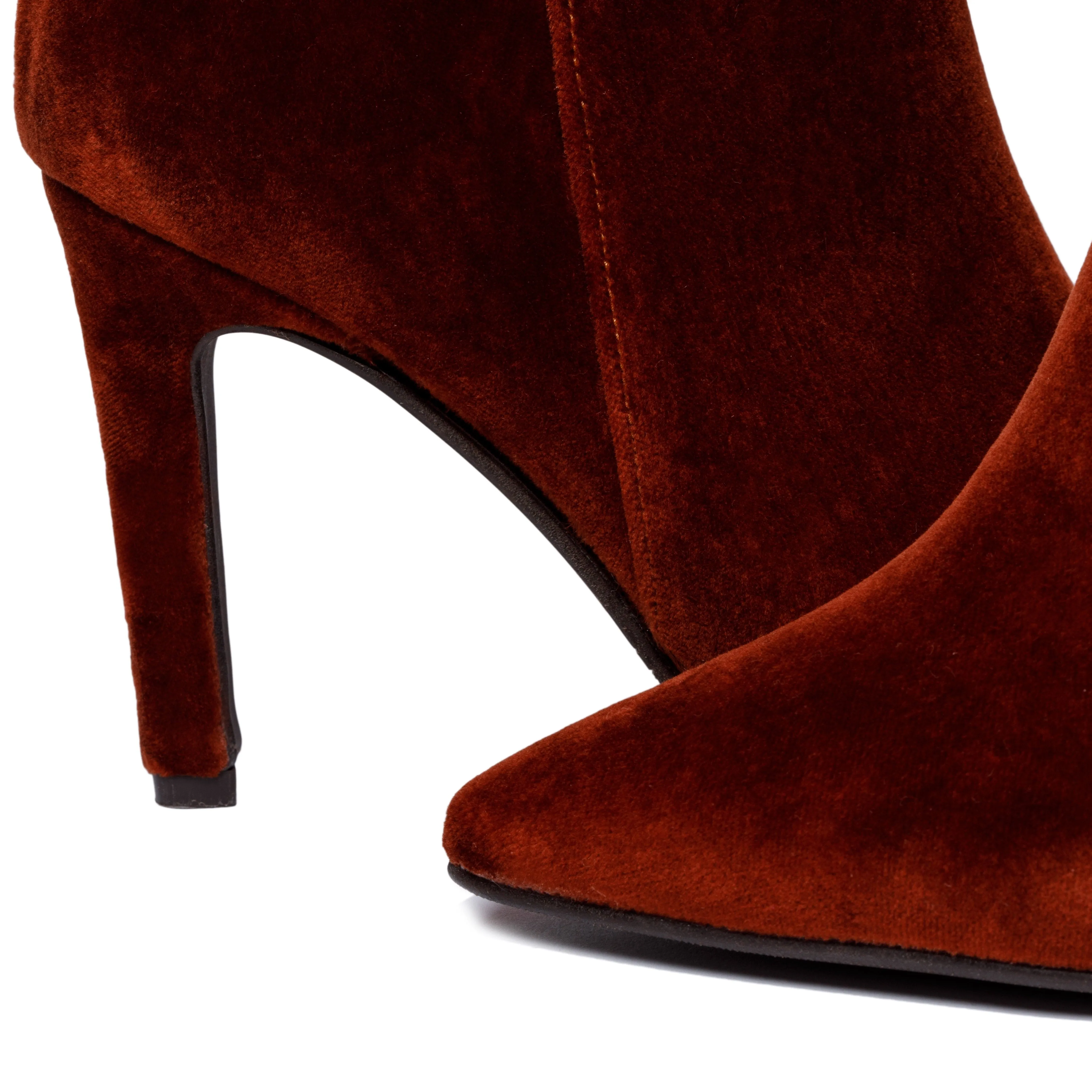 Rose Vegan Velvet Heeled Ankle Boots | Rust