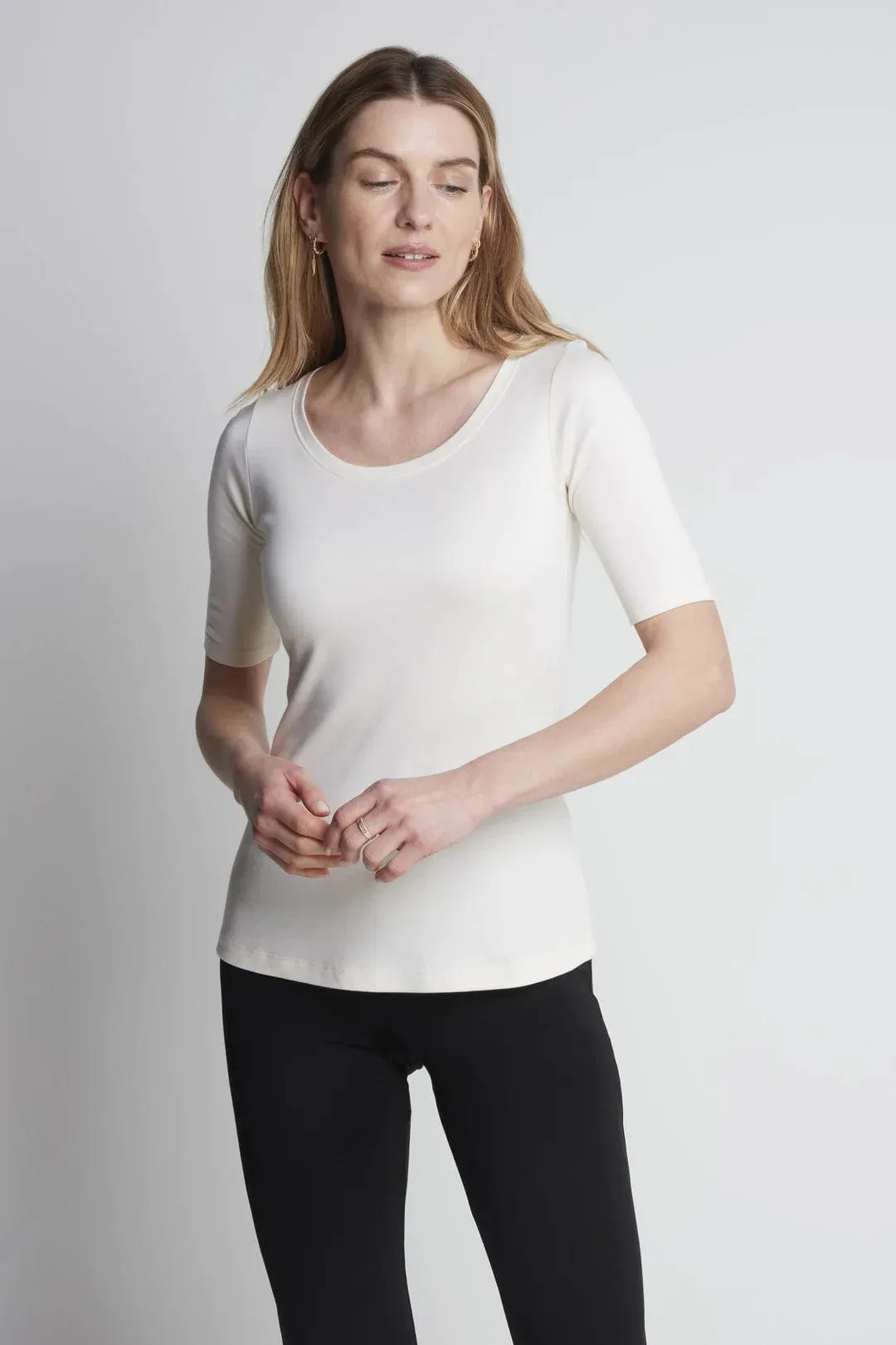 Scoop Neck Cotton Modal Blend Half Sleeve T-Shirt | Multiple Colours