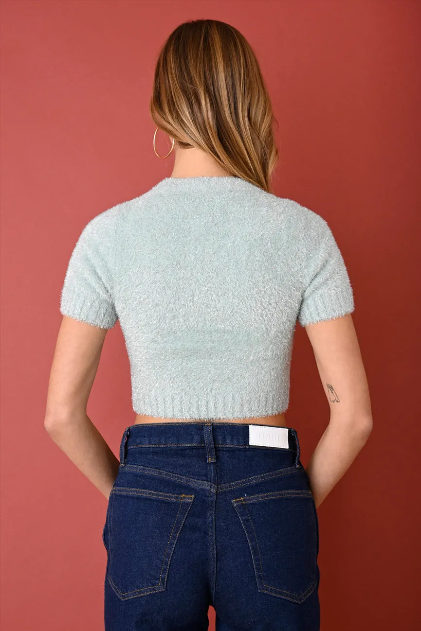 Seafoam Tinsel Short Sleeve Crop Crew