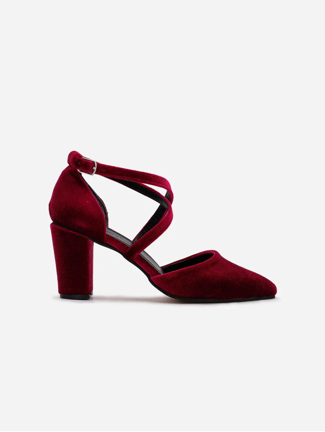 Sina Vegan Velvet Strappy Heels | Burgundy