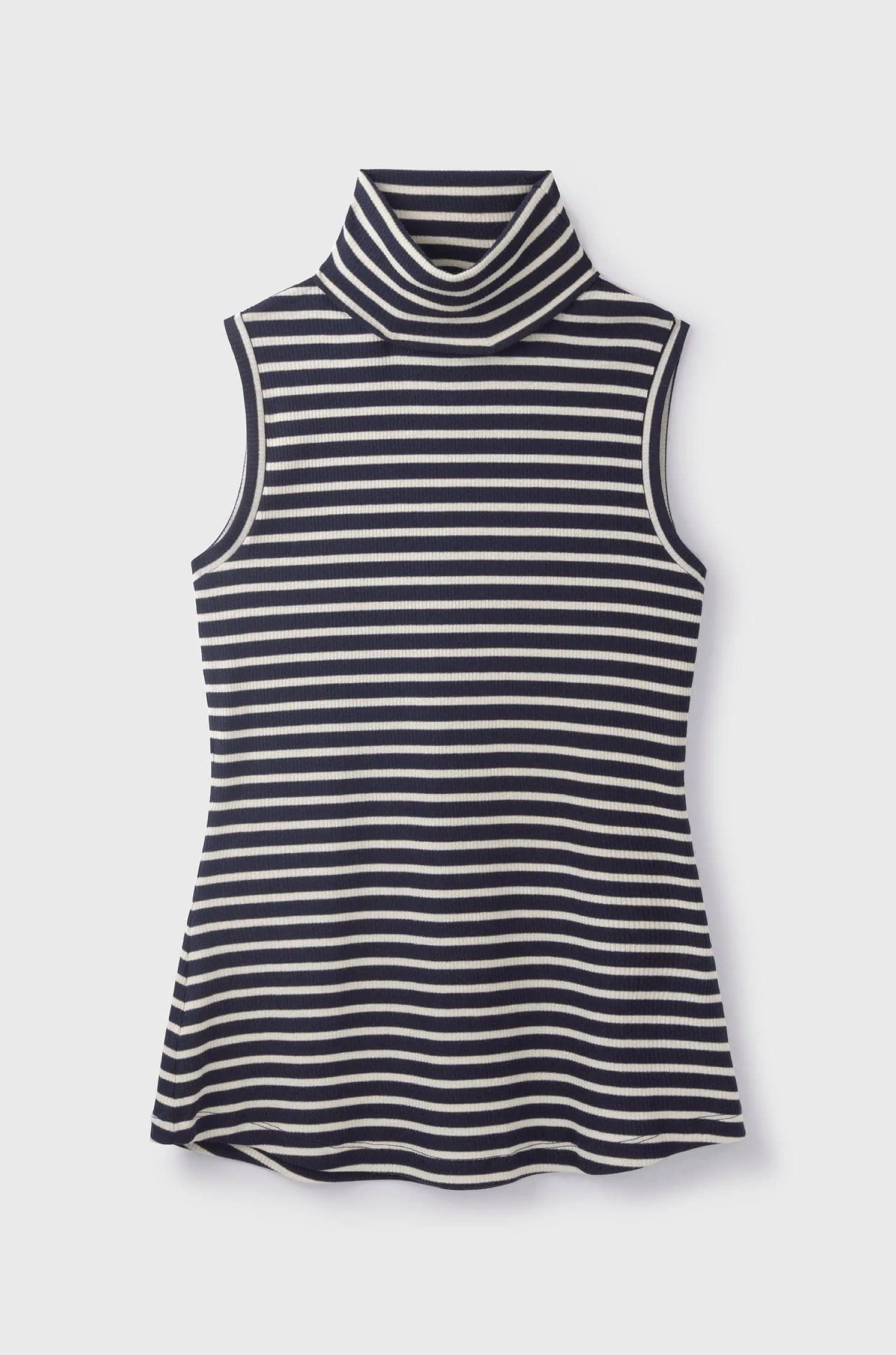 Sleeveless Striped Ribbed Cotton Roll Neck | Multiple Colours