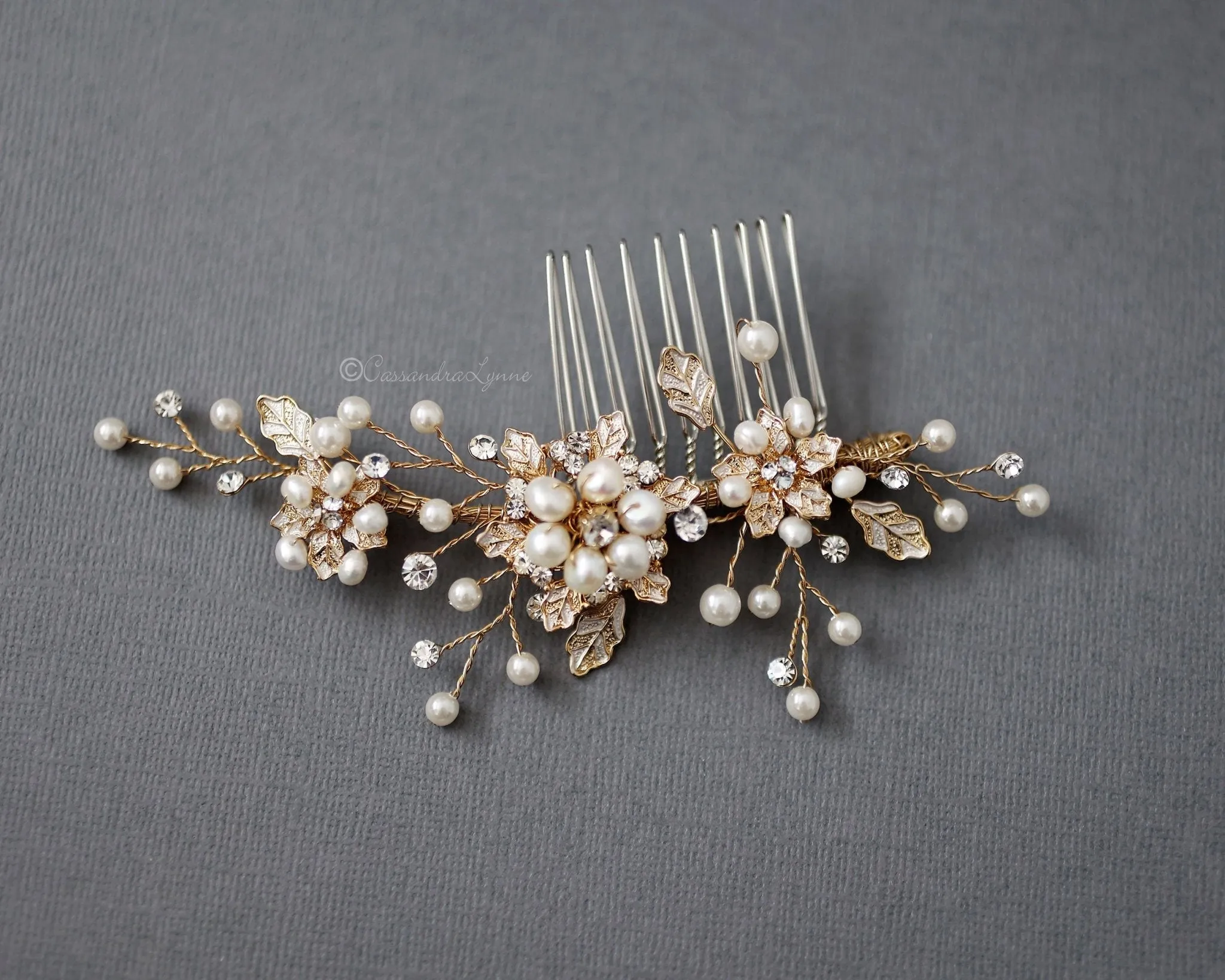 Small Gold Pearl Hair Comb