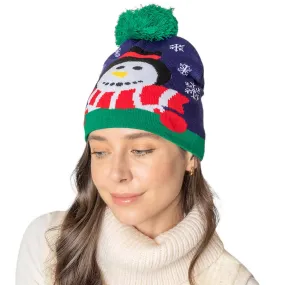 Snowman Snowflake Pom Pom Beanie Hat