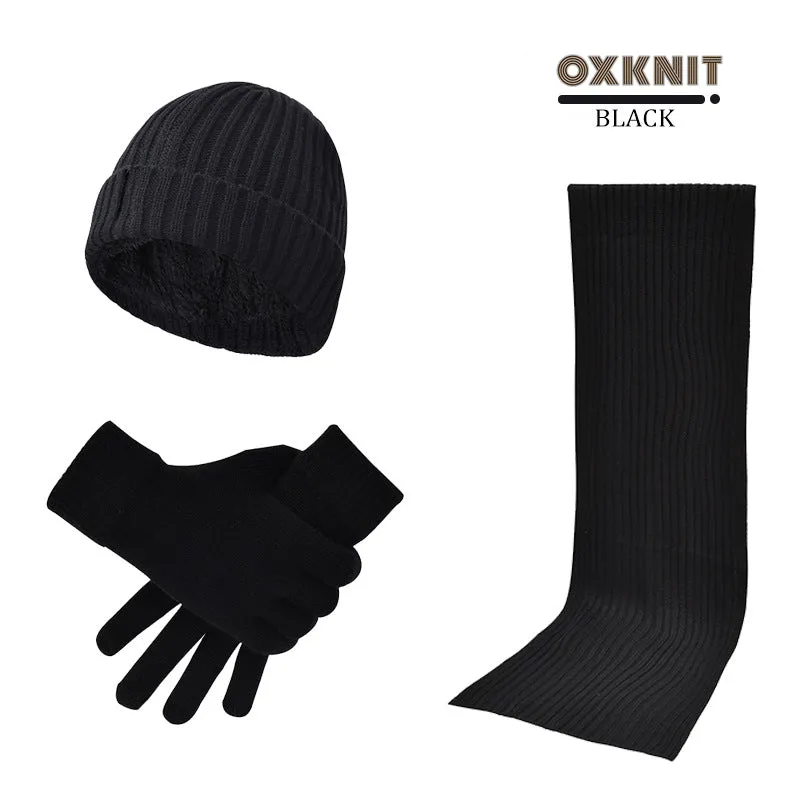 Solid Color Woolen Hat Scarf Gloves Three-Piece Set