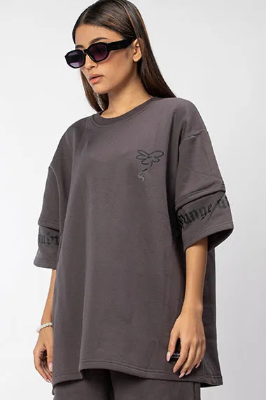 Space grey fleece layered Tee