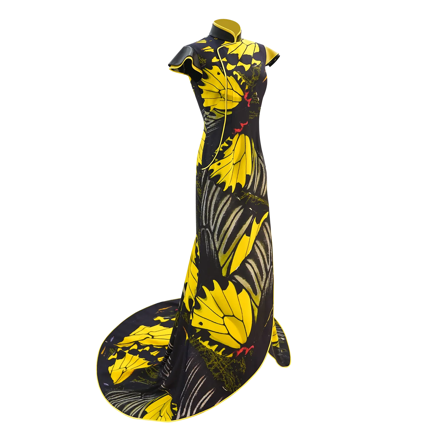 SPARKLE BY KAREN CHAN x Fung Yuen Butterfly Reserve【GOLDEN BIRDWING】Masterpiece Collection Haute Couture 100% Silk Cheongsam (Petal Sleeve) (金裳鳳蝶)