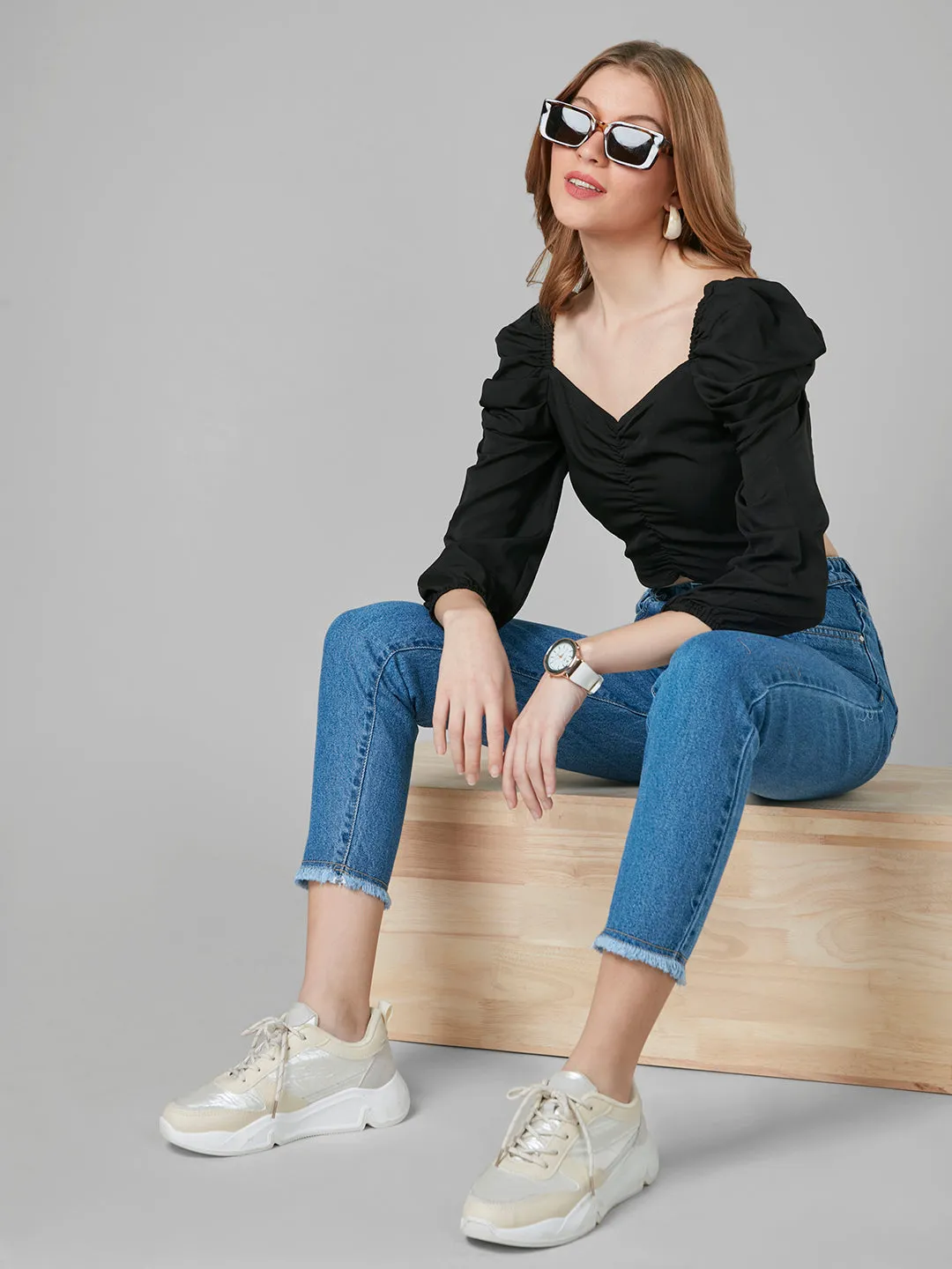 Style Quotient Women Black Solid Tops