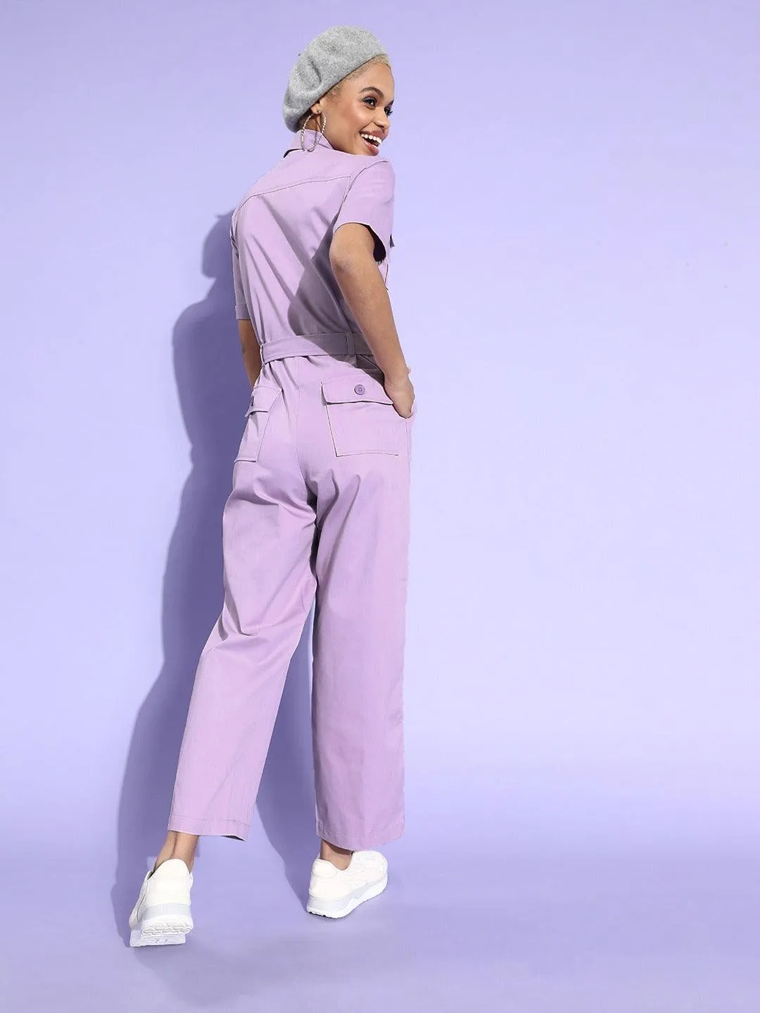 Style Quotient Women Lavender Cotton Basic Jumpsuit