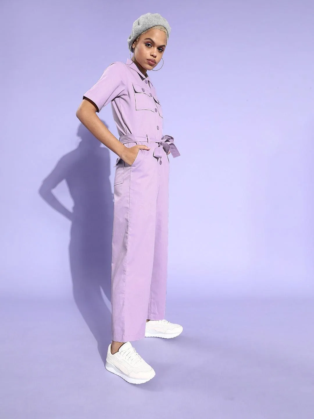 Style Quotient Women Lavender Cotton Basic Jumpsuit