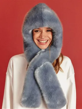 Suzan Vegan Fur Hooded Scarf | Sky Blue