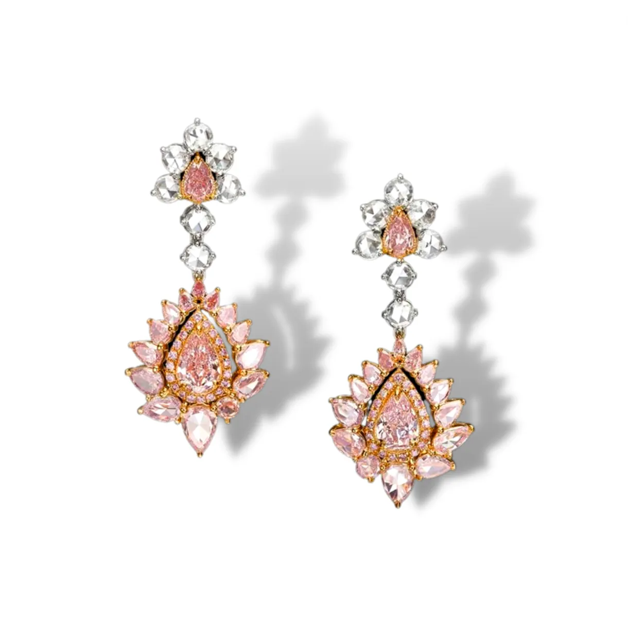 TIARA Pear Shape Fancy Pink Diamond Earrings GIA Certified