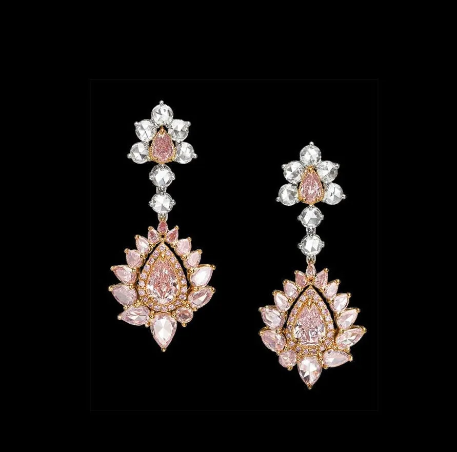 TIARA Pear Shape Fancy Pink Diamond Earrings GIA Certified