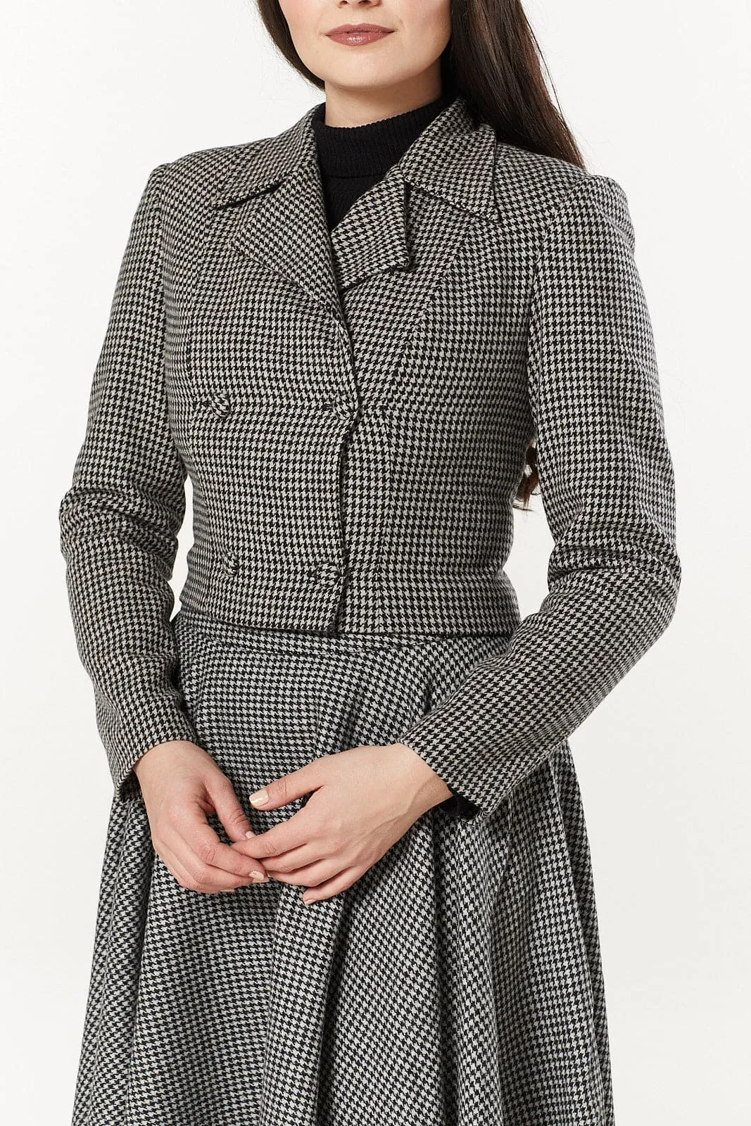 Timeless London Houndstooth Check Woollen Cropped Jacket