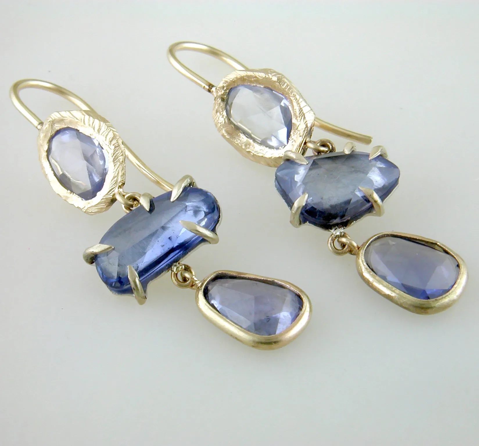 Triple Drop Freeform Sapphire Handmade Earrings