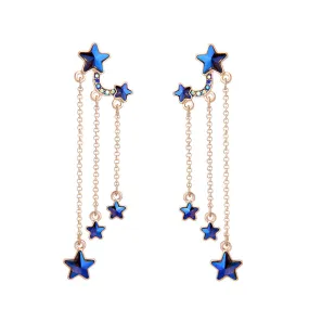 Unique Design Crystal Cute Blue Stars Long Dangle Earrings