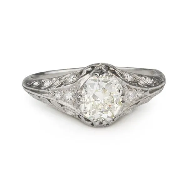 Vintage Platinum Ring with Oval Cushion-Cut Diamond