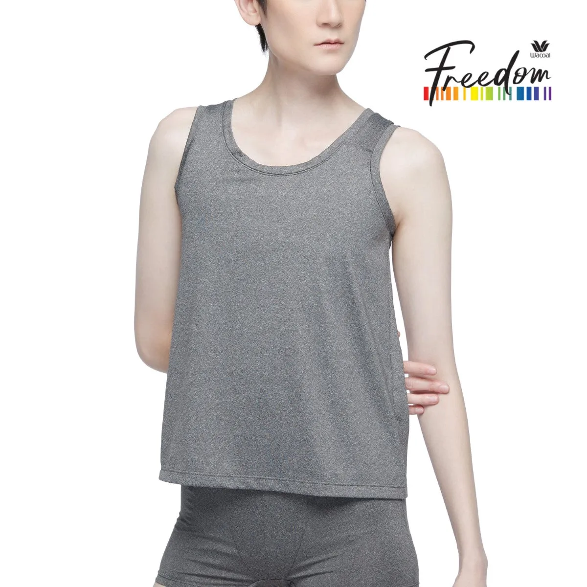 Wacoal FREEDOM เสื้อกล้ามกระชับอก แบบเต็มตัว (เสื้อและกางเกงใน) รุ่น WX1507 WX2602 สีเทาดำ (DG)