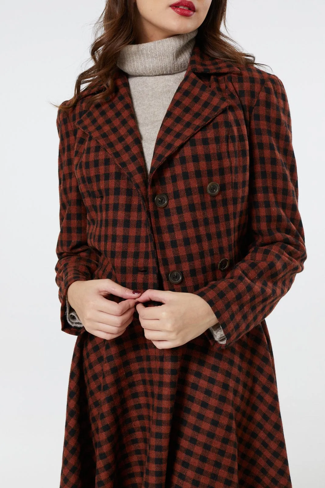 Women's Copper and Black Check Woollen Cropped Jacket