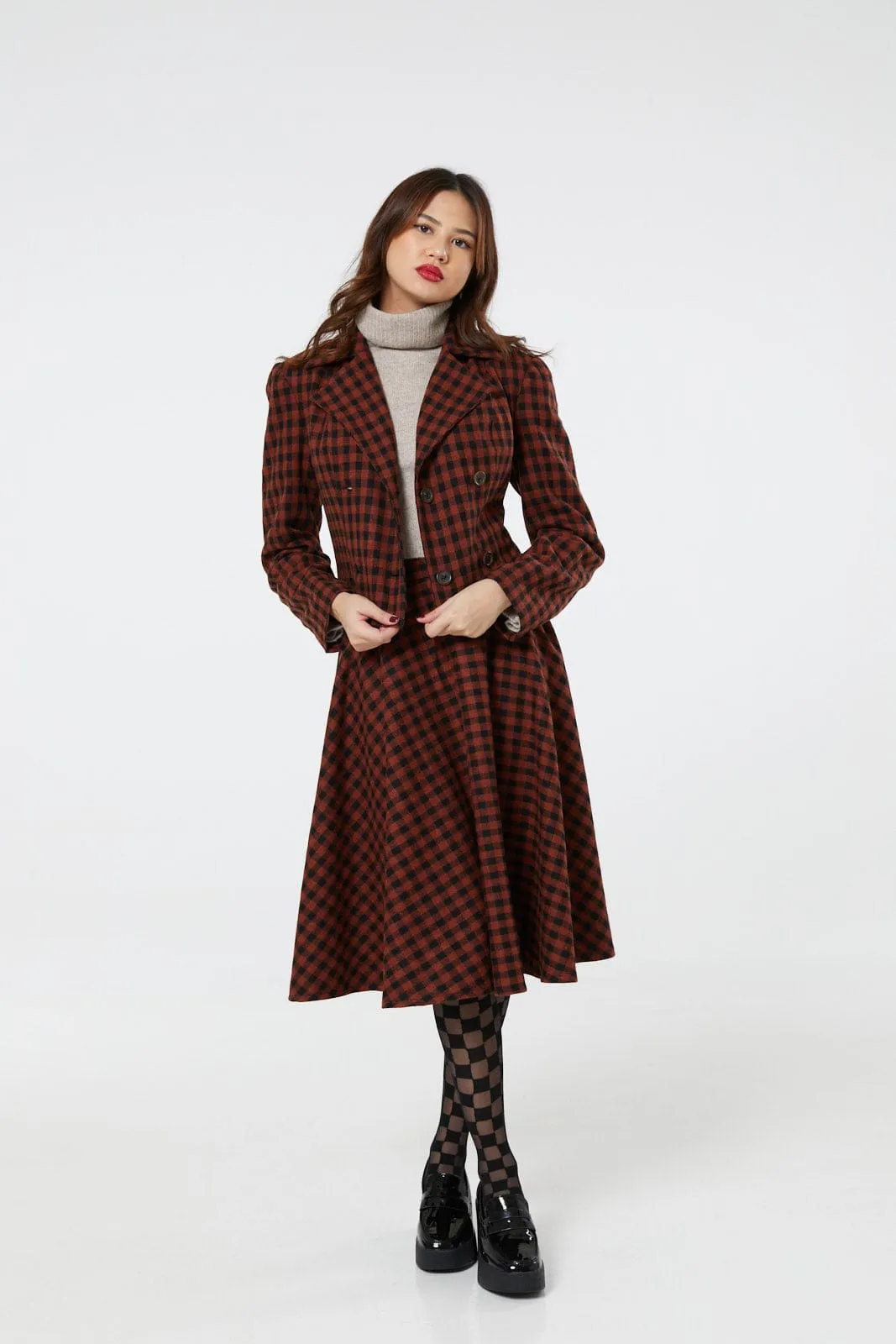 Women's Copper and Black Check Woollen Cropped Jacket