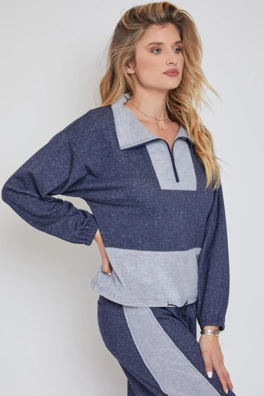 Women's Half Zip Pull Over Sweater with Drawstring Waist