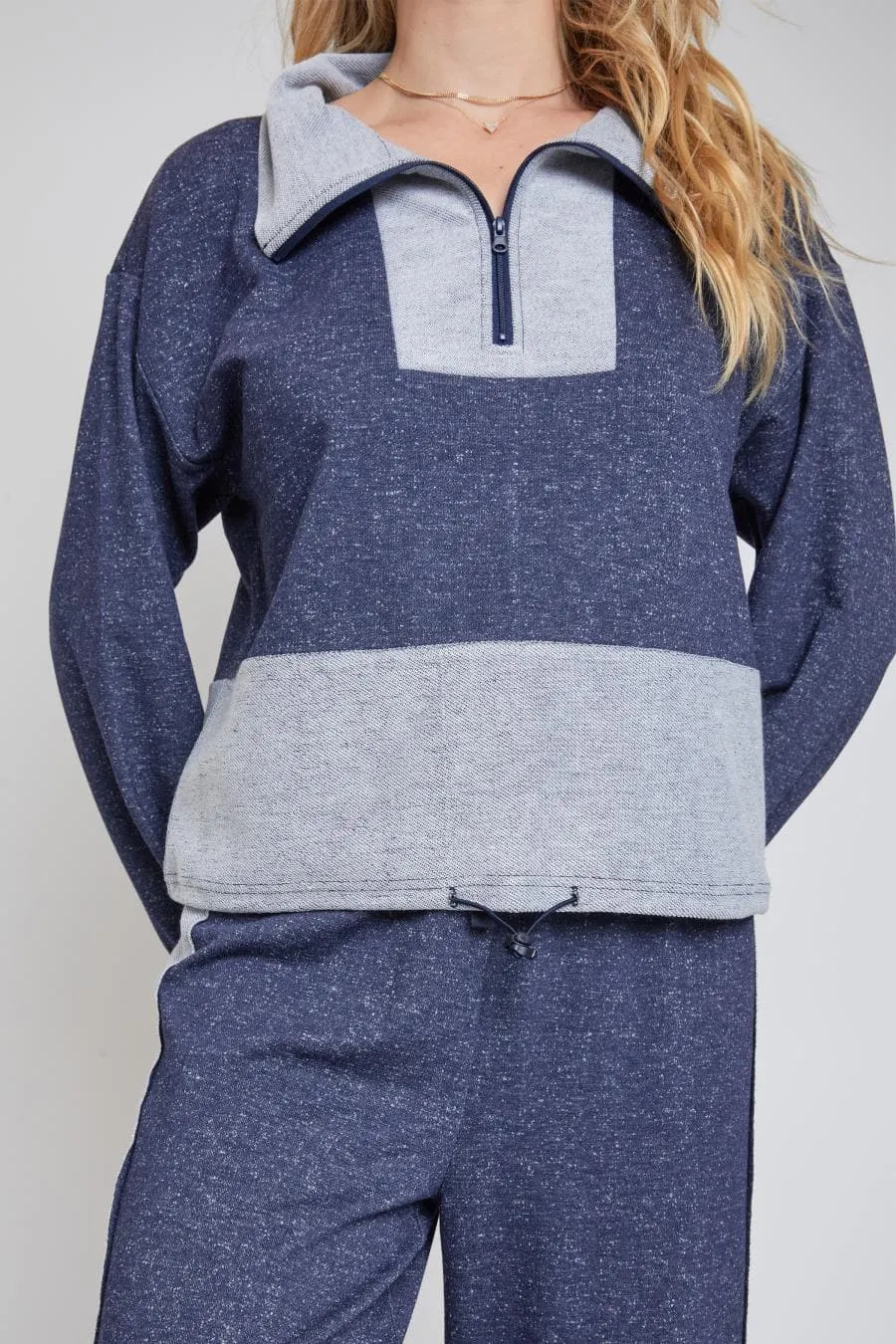 Women's Half Zip Pull Over Sweater with Drawstring Waist